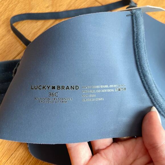 NEW Lucky Brand Light Lift Demi Bra 36C Underwire Blue Floral - Picture 3 of 7